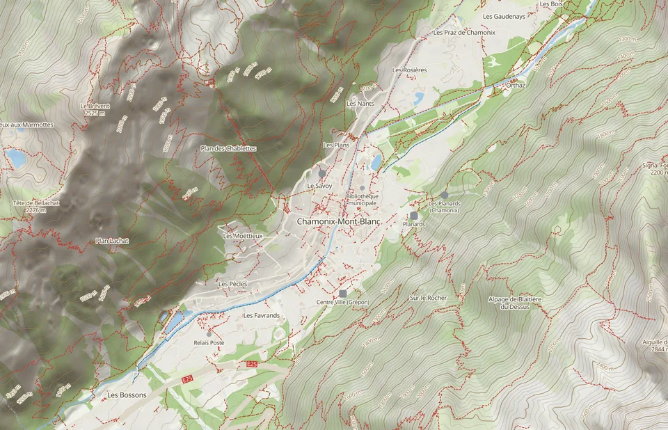The trail map: fine terrain and contour lines